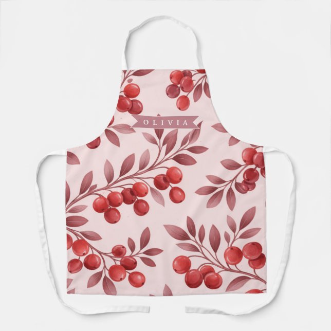 Tablier Personalized Winter Red Berry Botanical Cottage (Recto)