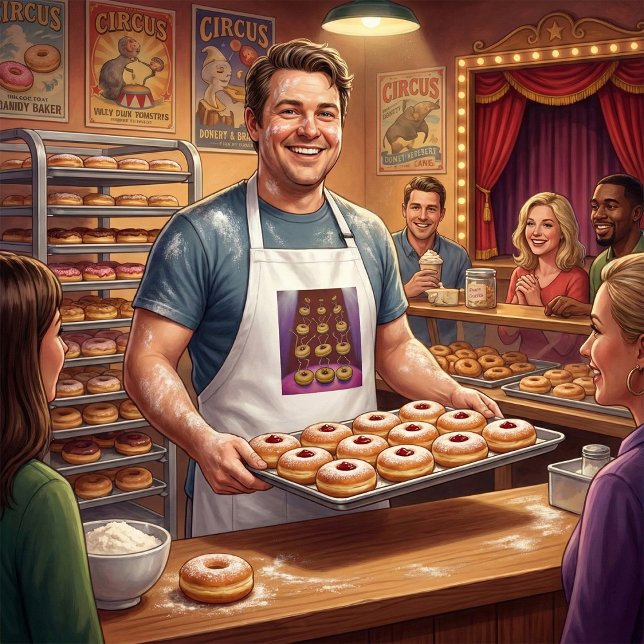 Tablier Personnages de beignets fantaisistes dansant Donut (Créateur téléchargé)