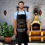Tablier Personnalisé 70e anniversaire Né 1953 Noir Vintage<br><div class="desc">Un tablier noir classique personnalisé pour cette fête d'anniversaire pour quelqu'un de 70. Ajoutez le nom à ce design vintage de style rétro noir, blanc et or pour un cadeau personnalisé de 70 ans. Modifiez facilement le nom et l'année avec le modèle fourni. Un merveilleux cadeau d'anniversaire noir personnalisé. Plus...</div>