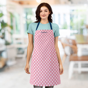 Tablier Personnalisé Ajouter Votre Nom Baby Pink En vichy