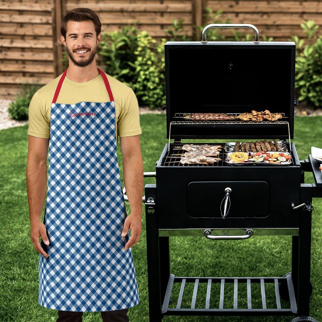 Tablier Personnalisé Ajouter Votre Nom En vichy Bleu (Créateur téléchargé)