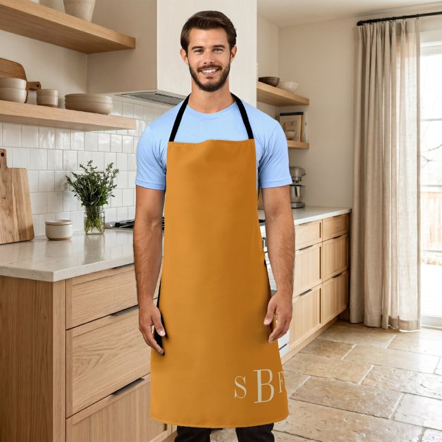 Tablier personnalisé avec monogramme pour papa (Monogram Mustard Yellow Boho Fall Kitchen Gift Apron)