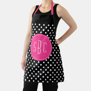 Tablier personnalisé avec point rose chaud et noi