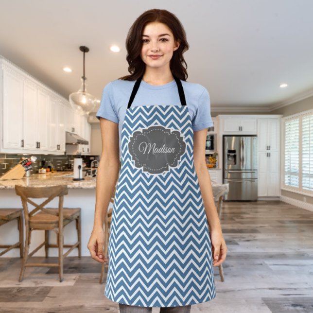 Tablier personnalisé Blue Chevron (Blue Chevron Personalized Apron)