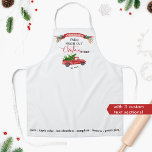 Tablier Personnalisé, Camion Rouge Vintage, Arbres Coupés<br><div class="desc">Personnalisez ce bel tablier avec votre nom/nom de famille et message ! Superbe aquarelle vintage camion rouge portant arbre de Noël sur le dos, ruban rouge avec verdure avec le nom et la phrase "Ferme fraîche coupe arbres de Noël" dans un mélange de calligraphie écrite à la main et typographie...</div>