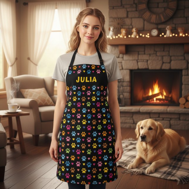 Tablier personnalisé Cœurs et Pattes avec nom (🐾💛 Fun & practical custom apron for pet lovers!)