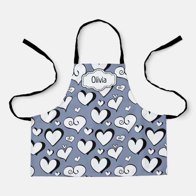 Tablier personnalisé coeurs gris (Recto)