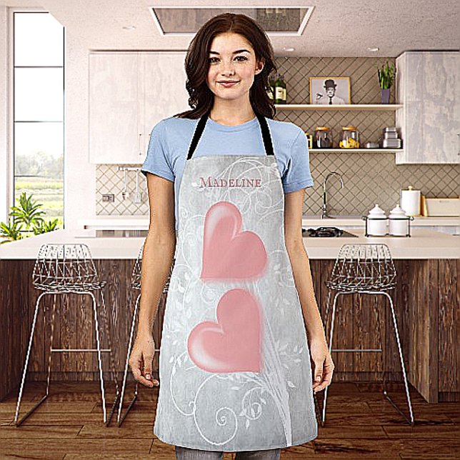 Tablier personnalisé Coeurs roses (Pink Hearts Personalized Apron)