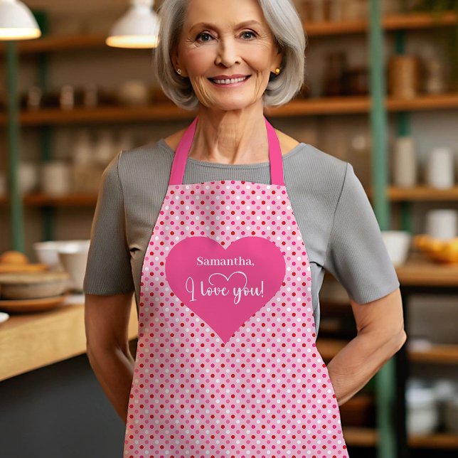 Tablier personnalisé Cœurs Rouges Chic Cadeau Je T (Chic Red Hearts Apron Personalized I Love You Gift)