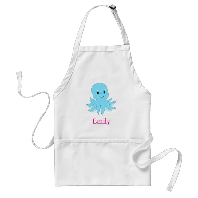 Tablier Personnalisé Cute bleu octopus (Devant)