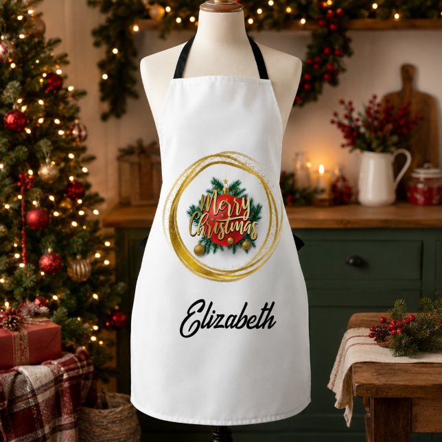 Tablier personnalisé de Noël doré Joyeux Noël (Créateur téléchargé)