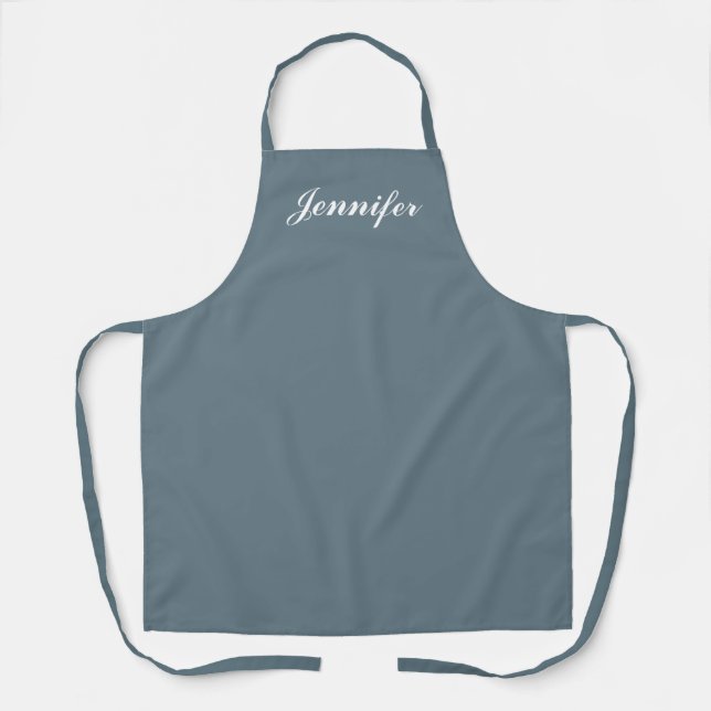Tablier Personnalisé Dusty Blue Modern Script Femme Chef (Recto)