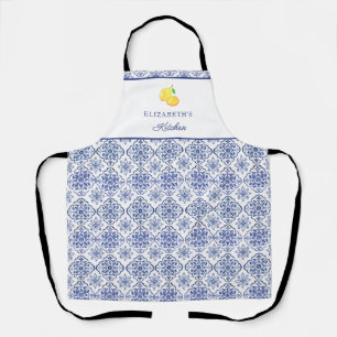 Tablier personnalisé en carrelage bleu au citron i