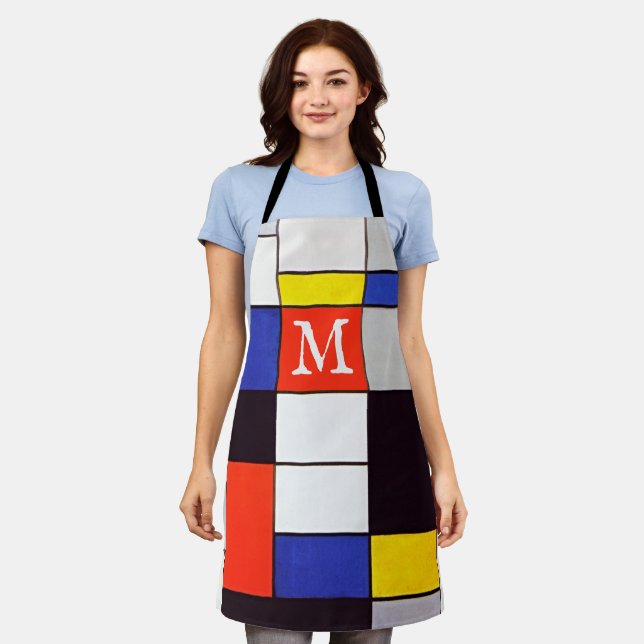 Tablier personnalisé géométrique Mondrian rétro (Porté)