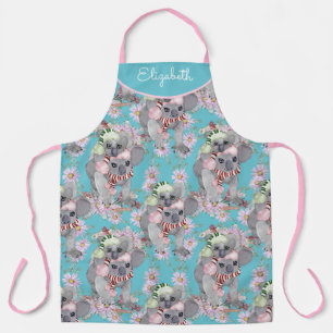 Tablier Personnalisé Koala Noël Botanique Vintage Bleu