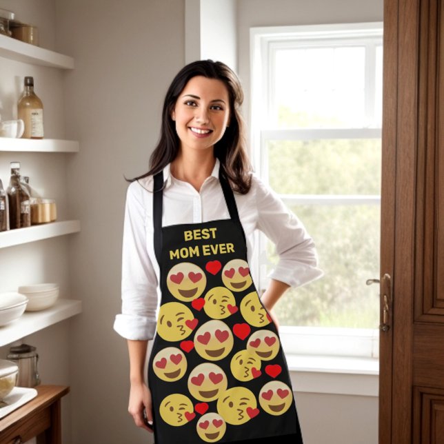 Tablier Personnalisé le mieux ... amour apron émoji (Custom text love emoji. Best mom ever, best dad ever. Special for Mother's Birthday, Mother's Day.)