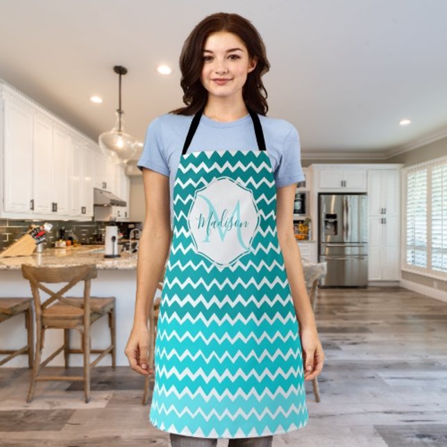 Tablier personnalisé Ombre Chevron turquoise (Teal Ombre Chevron Personalized Apron)