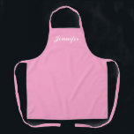 Tablier Personnalisé Pastel rose blanc Script femmes Chef<br><div class="desc">Montrez votre style tout en cuisine avec ce Pastel personnalisé Pink White Script femmes Apron Chef. Le nom est conçu dans un élégant script blanc centré sur l'avant du tablier rose clair solide. Idéal pour protéger les vêtements contre les taches et les déversements pendant la cuisine. Disponible en différentes couleurs....</div>