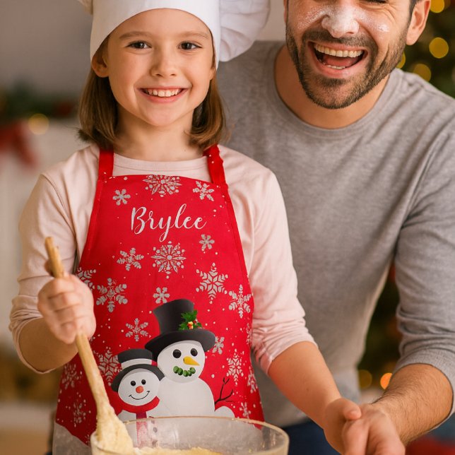 Tablier personnalisé pour enfants avec des bonhomm (Personalized kids Christmas apron snowman baking gift for daughter, holiday kitchen fun)