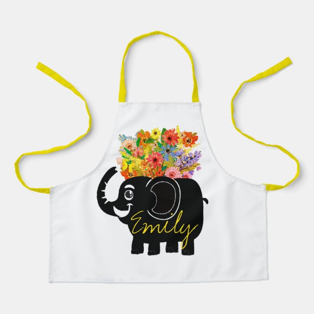 Tablier personnalisé pour enfants éléphant et fleu (Recto)
