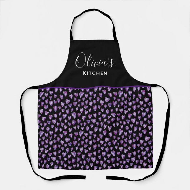 Tablier Personnalisé Purple Aquarelle Coeur Cuisine Baker (Recto)
