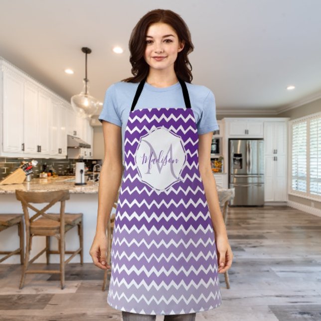Tablier personnalisé Purple Ombre Chevron (Purple Ombre Chevron Personalized Apron)