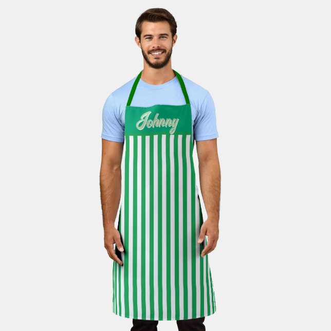 Tablier Personnalisé rayé vert  (Porté)