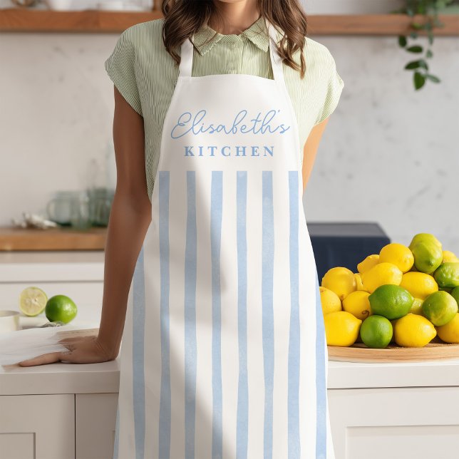 Tablier Personnalisé Rayures Bleu Pastel (Créateur téléchargé)