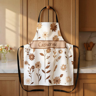 Tablier personnalisé rétro boho floral terreux