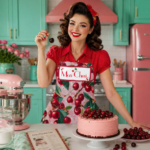 Tablier Personnalisé Rose 'Cherry Pop' Rétro Éléga