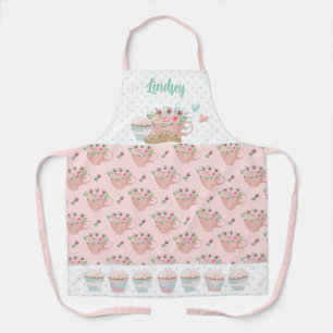 Tablier personnalisé Thé rose et vert et Cupcakes