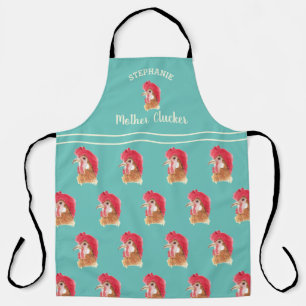 Tablier Personnalisé Turquoise Mère Clucker Motif de poule