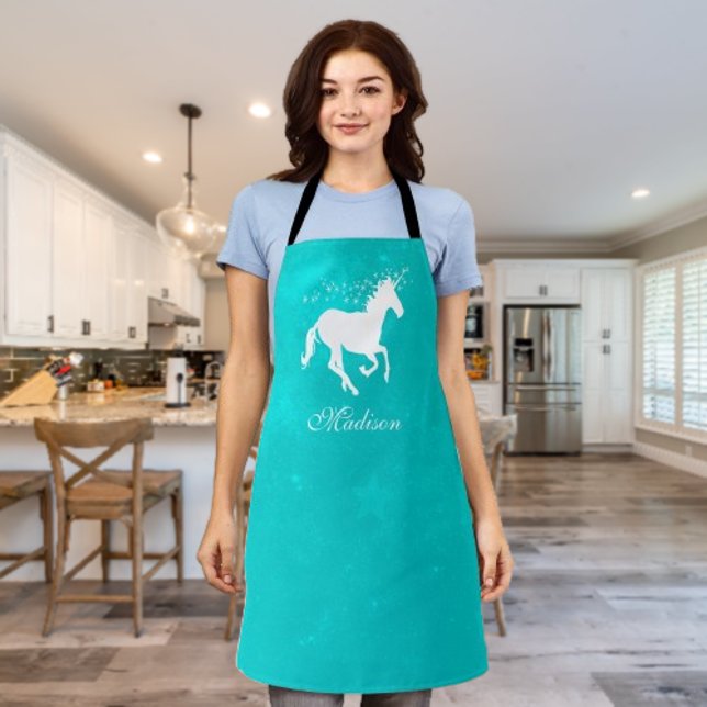 Tablier personnalisé Turquoise Unicorne (Turquoise Unicorn Personalized Apron)