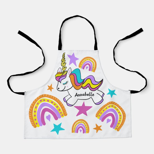 Tablier Personnalisé Unicorn Hearts Stars Rainbows (Recto)
