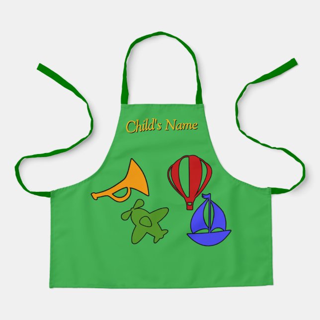 Tablier Personnaliser Avec Nom Toy Collection Enfants Vert (Recto)