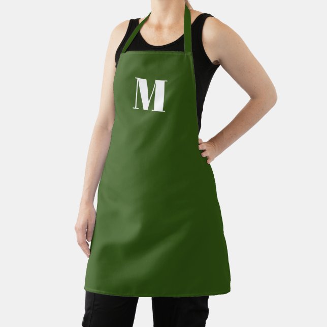 Tablier Personnaliser monogramme forêt initiale vert blanc (Insitu)