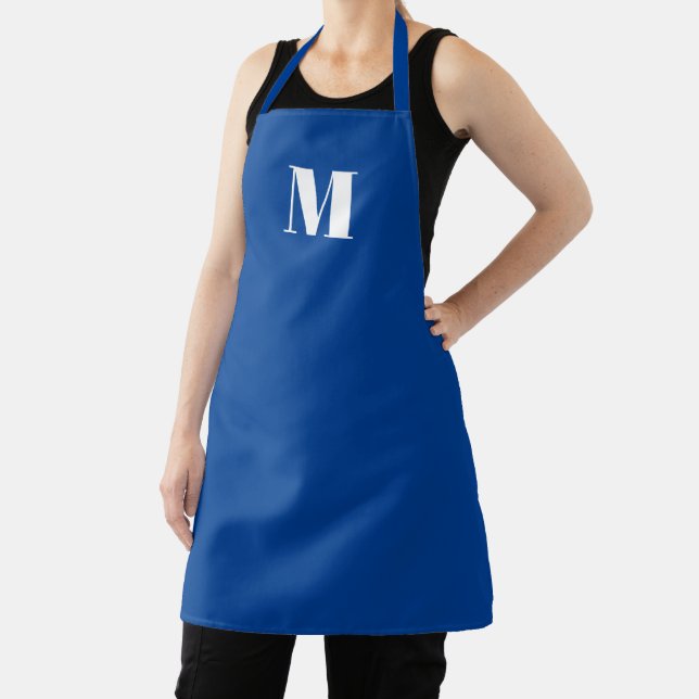 Tablier Personnaliser monogramme initial bleu blanc (Insitu)
