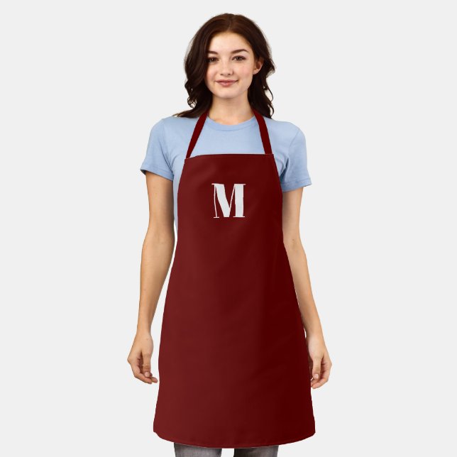 Tablier Personnaliser monogramme initial bordeaux marron b (Porté)