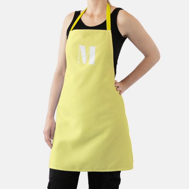 Tablier Personnaliser monogramme initial jaune pâle blanc (Insitu)