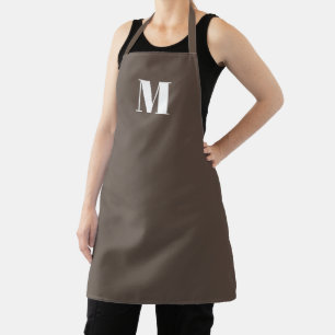 Tablier Personnaliser monogramme marron blanc initial