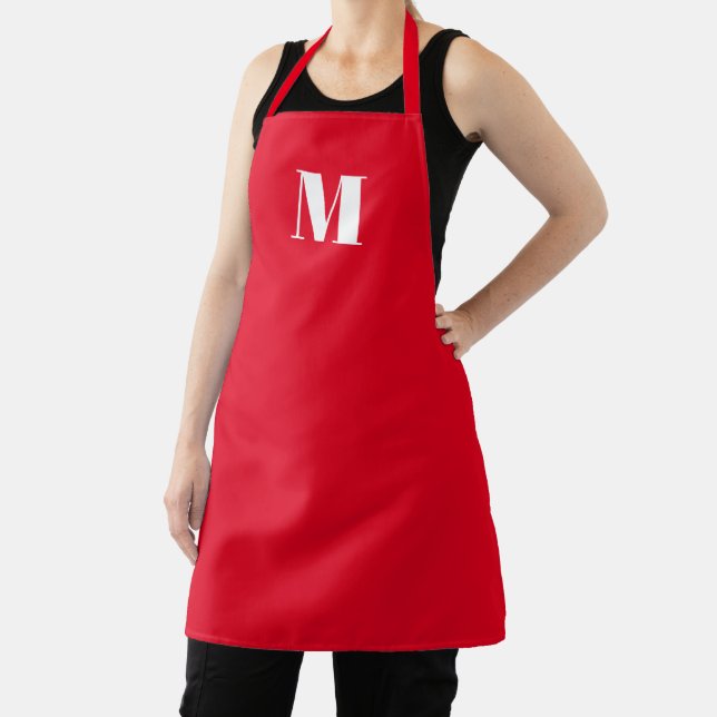 Tablier Personnaliser monogramme rouge initial blanc (Insitu)