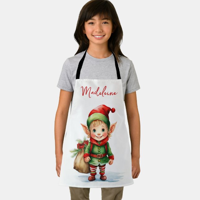 Tablier Personnaliser Nom elfe de Noël avec sac de cadeaux (Insitu)