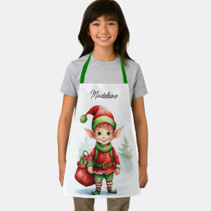 Tablier Personnaliser Nom elfe de Noël avec sac de cadeaux