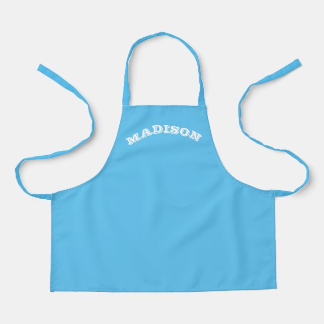 Tablier Personnaliser nom texte blanc lettres courbes bleu (Recto)