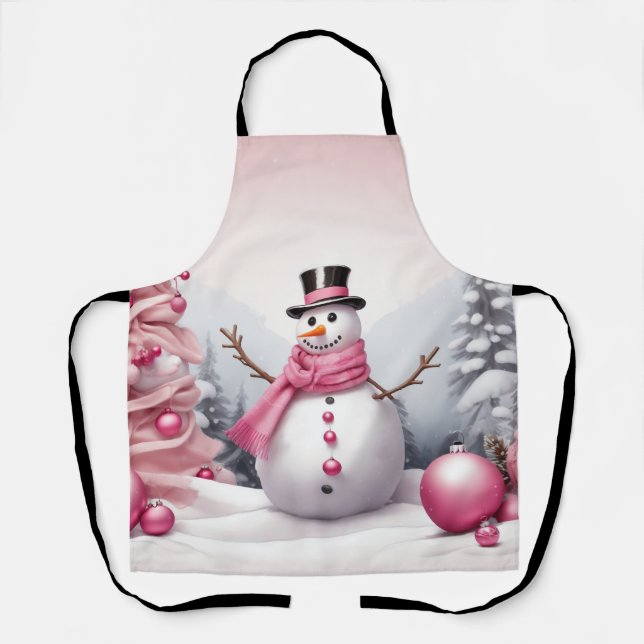 Tablier Personnaliser : Thème rose Arbre de Noël & Snowman (Recto)