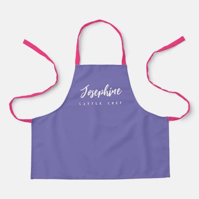 Tablier Petit Chef Violet Nom en Script Enfants Personnali (Recto)