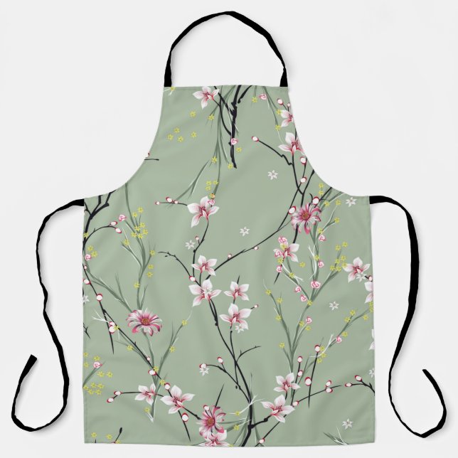 Tablier petit motif de fleurs rouge et jaune sur dossier v (Recto)