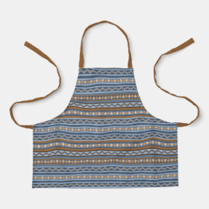 Tablier Petit motif géométrique bleu et marron de style Su