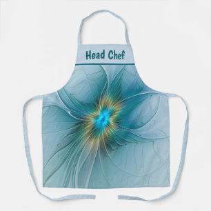 Tablier Petite Beauté Moderne Fleur d'Art Fractal Bleu Or