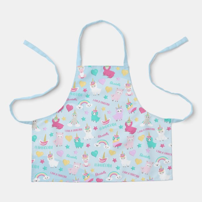 Tablier Petite fille mignonne Llamacorn Pastel Motif enfan (Recto)